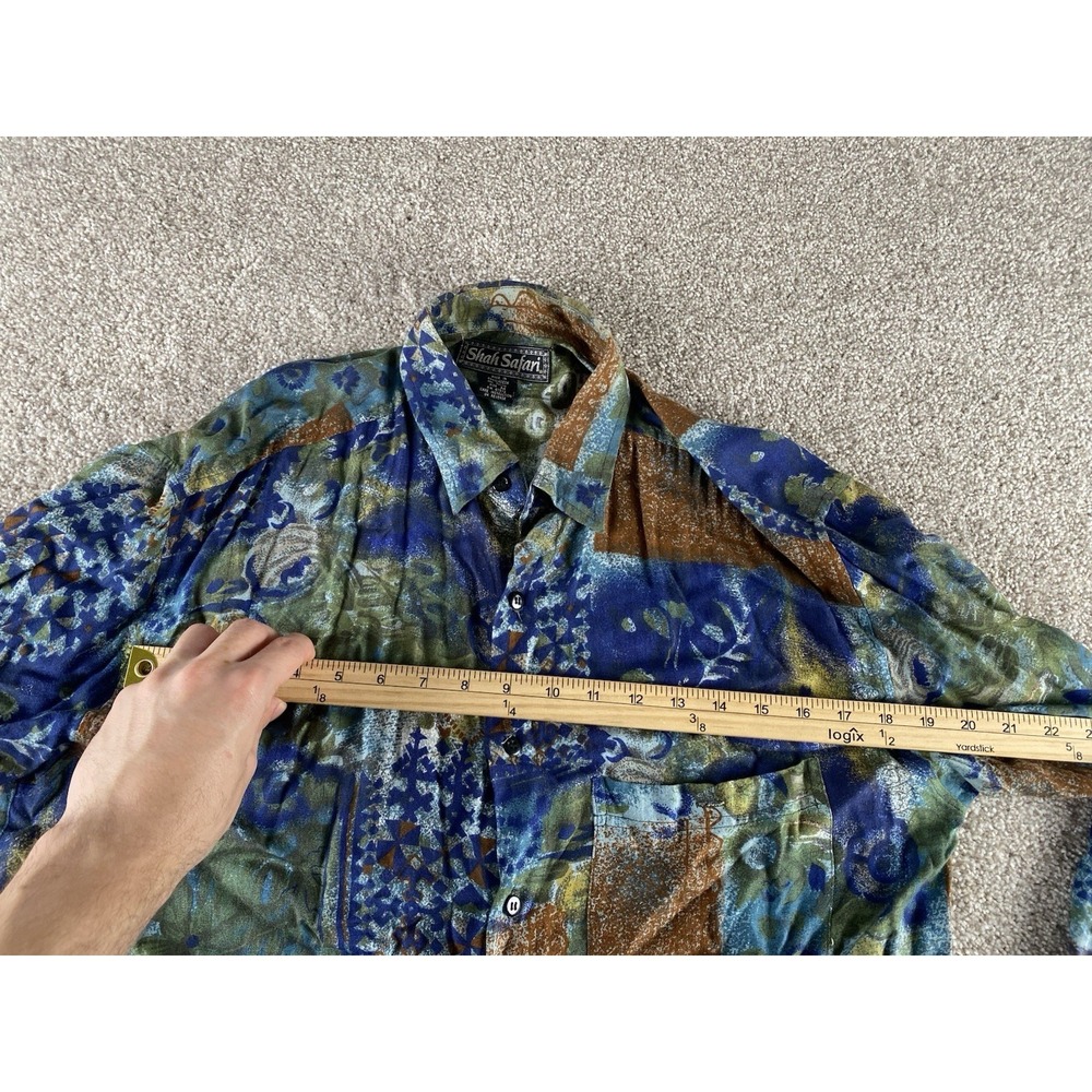 Vintage Shah Safari Shirt Men M Tribal Geometric Aztec Button Up Floral Loud Y2K - Picture 6 of 8